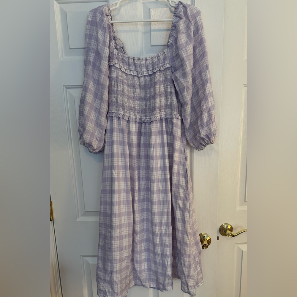 Purple/lilac check midi dress size large